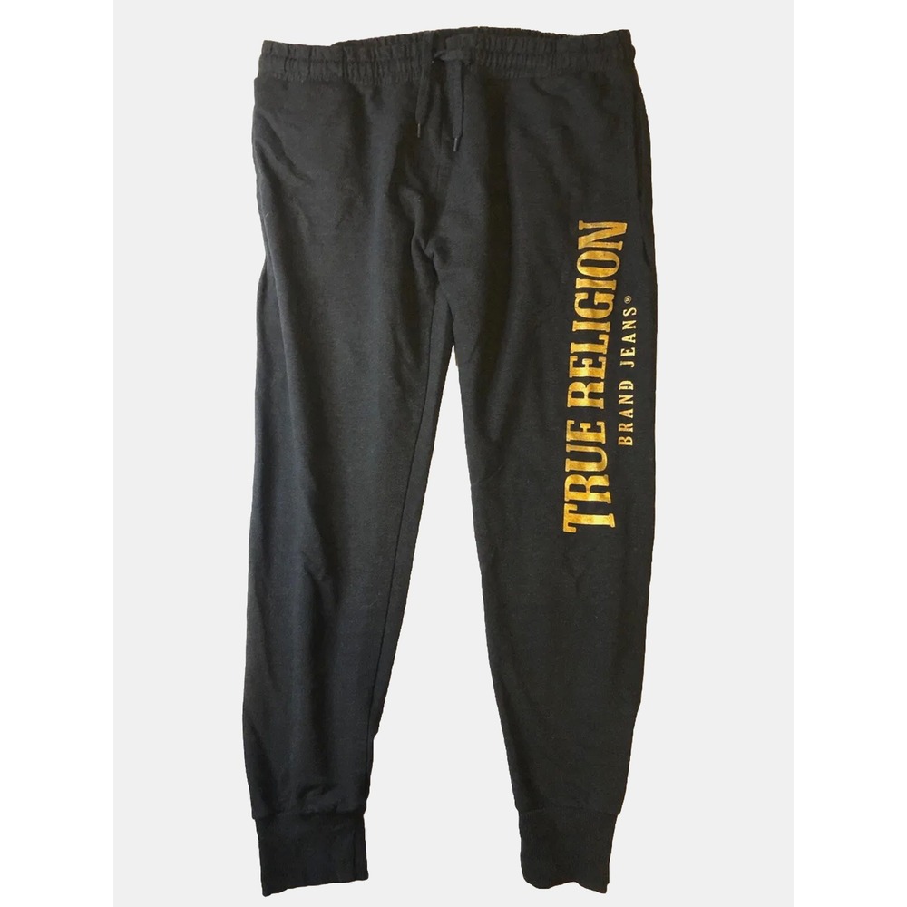 True Religion Men's - Large- Black - Jogger - Lounger - Metallic Gold Logo